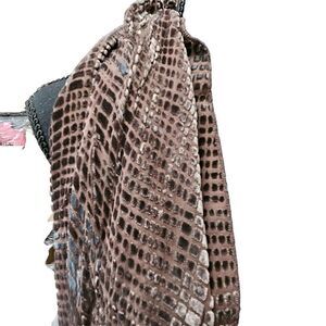 Tanner Velvet & Rayon Long Scarf Dark Brown Pebble Pattern 21 x 68"